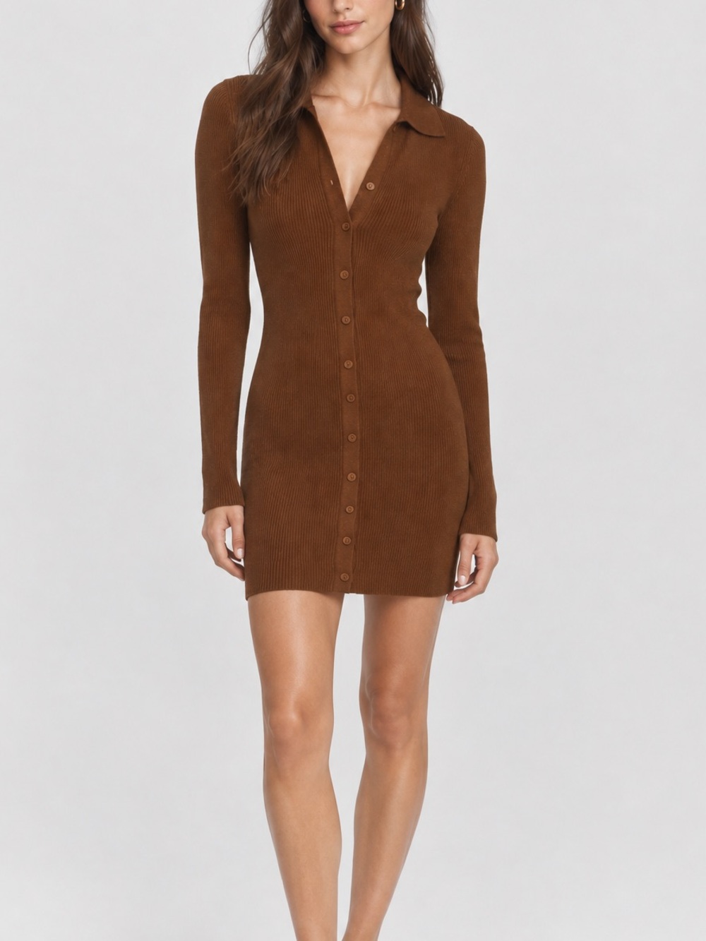 Wilfred Brown Cove Ribbed Knit Button-Front Midi Dress